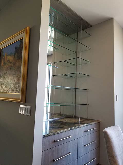 Glass shelving custom installation